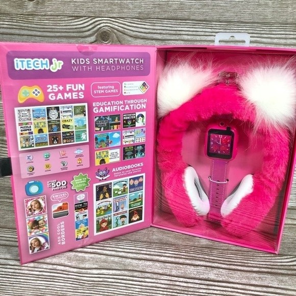 iTech Junior Girls Headphone & Smart Watch Set - Pink Pom Pom Z107 - Picture 3 of 10